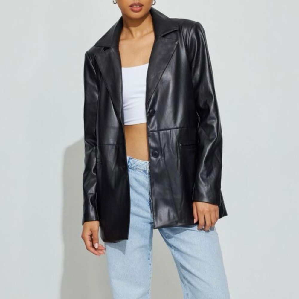 NWOT Garage Black Faux Leather Blazer Jacket